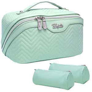 Travel Makeup Bags Cosmetic Organizer Bag: Quilted Make Up Bag Set Of 3 - Pu🐤